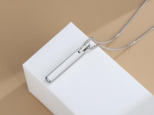 COAI Tungsten Bar Necklace for Men, 20"-26" Platinum/Silver Pendant