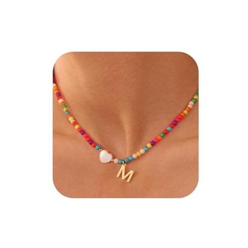Cute Initial Letter Necklaces for Girls - Trendy Beaded Choker for Teens, Handmade Christmas Gifts