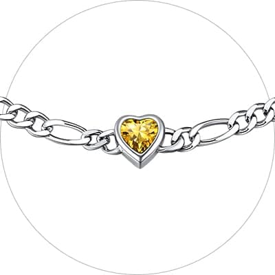 Chic Silver 925 Sterling Heart Birthstone Figaro Anklet for Women (with Gift Box)