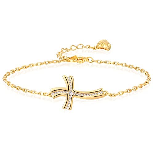 LOYATA 14K Gold Plated Dainty Ankle Bracelet with White CZ Cross Tassel Boho Jewelry for Women