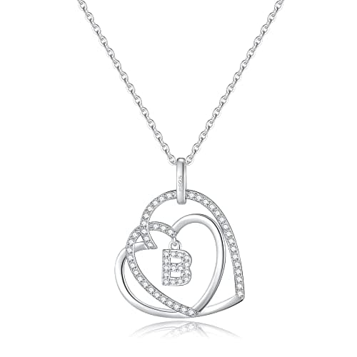 Romavan Infinity Heart Sterling Silver Initial Necklace for Women