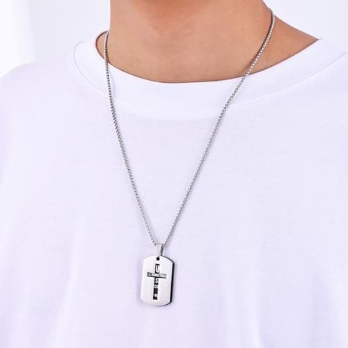 Fiusem Men's Inspirational Bible Verse Cross Necklace, 24 Inches Chain