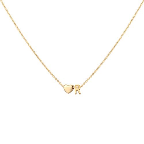 Glimmerst Heart Initial Necklace - Personalized 18K Gold Plated Stainless Steel