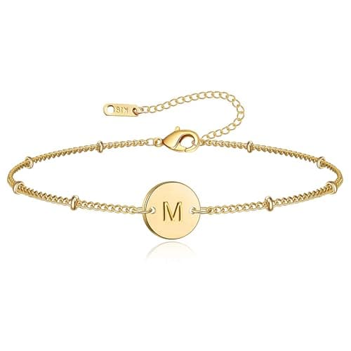 Staligue Gold Initial Bracelet 18K Gold Plated Stainless Steel Coin Disc Engagement