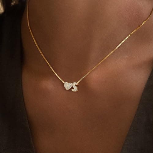 Turandoss Gold Heart Initial Necklace for Women