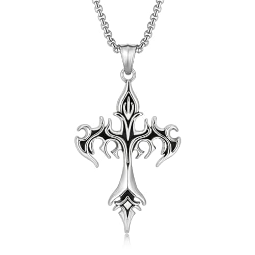 HEXALOVA Silver Cross Necklace for Men & Women Gothic Christian Jewelry