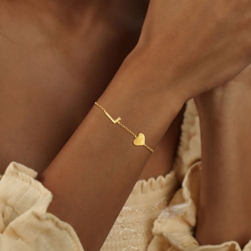 Trendy 18K Gold Plated Heart Initial Bracelet for Women