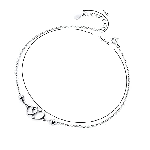 DAOCHONG Women's S925 Sterling Silver Adjustables Anklet Evil Eye Heart Jewelry
