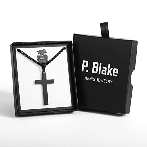P. Blake Stainless Steel Cross Pendant Necklace for Men & Boys