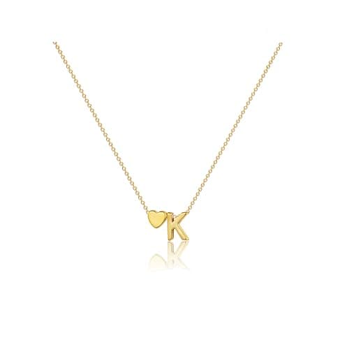 CAROVO 14K Gold Plated Heart Initial Necklaces for Women A-Z