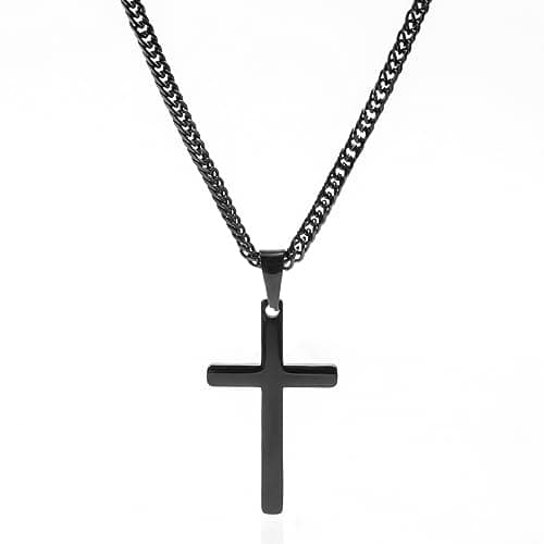 Men's Silver Gold Stainless Steel Plain Cross Pendant Necklace Cuban Chain 18-26 Inch