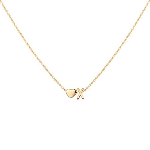 Glimmerst Heart Initial Necklace - Personalized 18K Gold Plated Stainless Steel