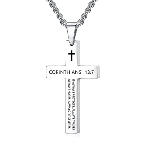 REVEMCN Inspirational Cross Necklace for Men, Black Stainless Steel Pendant Faith Gift