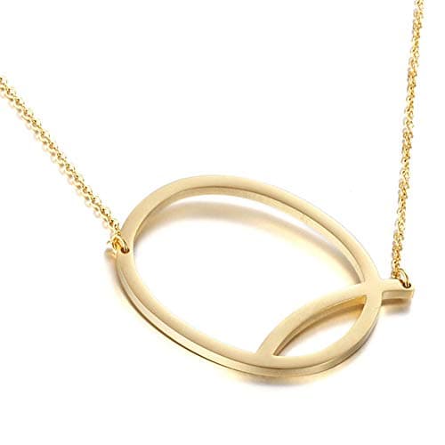 MOMOL Sideways Initial Necklace - Large 18K Gold Plated Stainless Steel Pendant for Women
