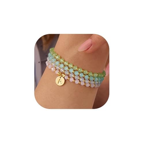 Personalized Initial Bracelet Set for Girls - Gold Beaded Charm Bracelets for Women - Gift for Friendship or Bridesmaids