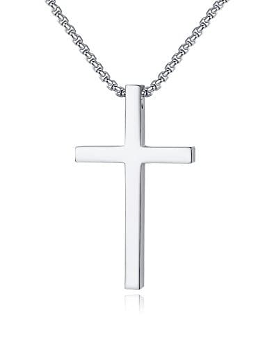 Reve Reve Simple Stainless Steel Silver Tone Cross Pendant Necklace 20-22 Inches