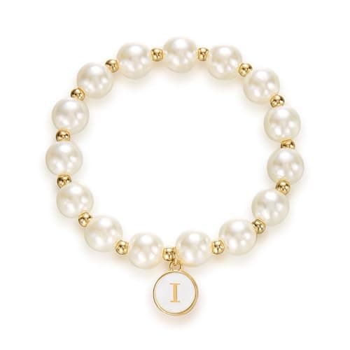 Trendy Gold Plated Pearl Initial Bracelets for Women