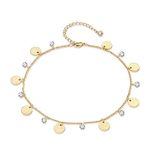 LOYATA 14K Gold Plated Dainty Ankle Bracelet with White CZ Cross Tassel Boho Jewelry for Women