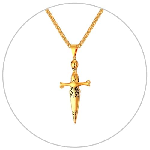 Stainless Steel 18K Gold Plated U7 Punk Dagger Pendant Necklace 22-24 Inches