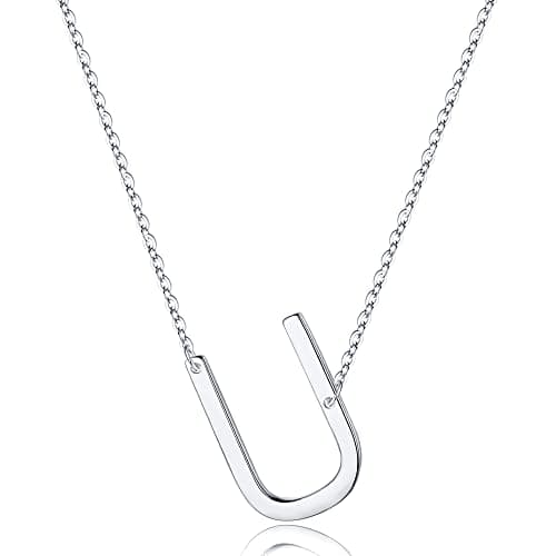 Turandoss Sterling Silver Sideways Initial A-Z Pendant Necklace for Women Girls