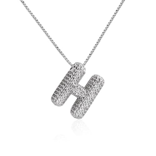 Qyalie Gold Plated Chunky Bubble Initial Letter Necklace for Women