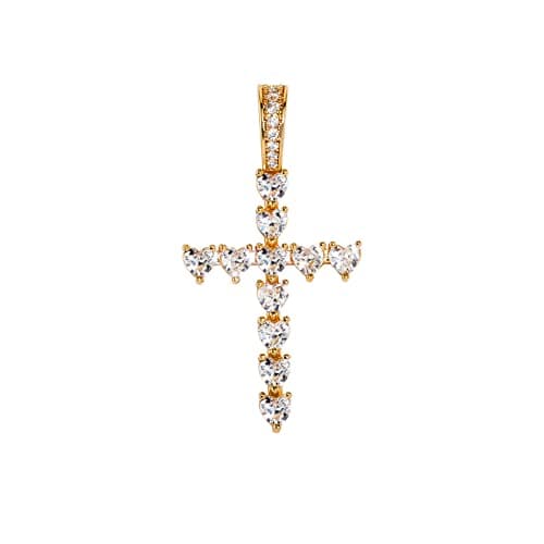 TOPGRILLZ Gold Heart Cross Necklace 14K Silver Plated Cubic Zirconia Pendant
