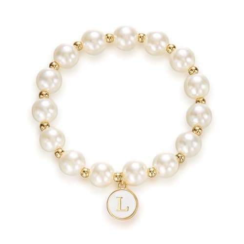 Trendy Gold Plated Pearl Initial Bracelets for Women