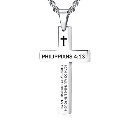 REVEMCN Inspirational Cross Necklace for Men, Black Stainless Steel Pendant Faith Gift