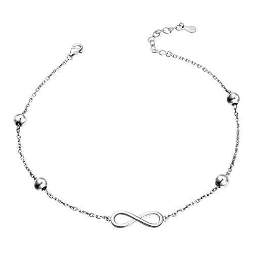 DAOCHONG Women's S925 Sterling Silver Adjustable Foot Heart Lotus Infinity Moon Stars Flower Pearl Anklet Beach Jewelry
