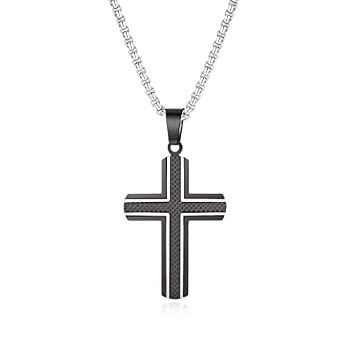 Holizaly Men's 316L Stainless Steel Cross Pendant White/Gold/Black/Blue Rolo Chain-Gift Box Included