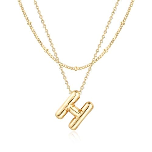 NateBur 14K Gold Layered Balloon Initial A-Z Choker Necklace, Personalized Birthday Gift for Women