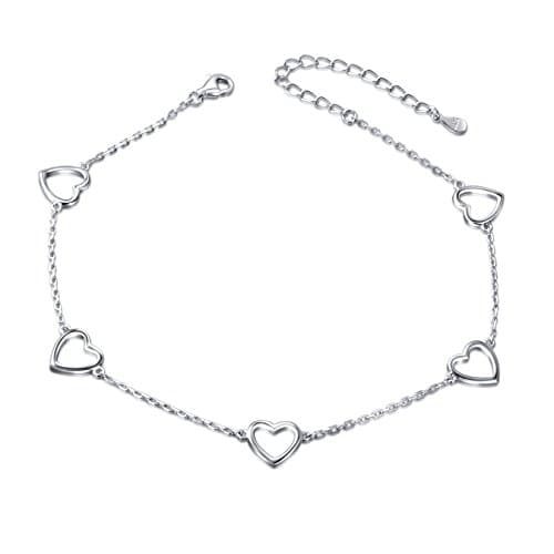DAOCHONG Women's S925 Sterling Silver Adjustable Foot Heart Lotus Infinity Moon Stars Flower Pearl Anklet Beach Jewelry