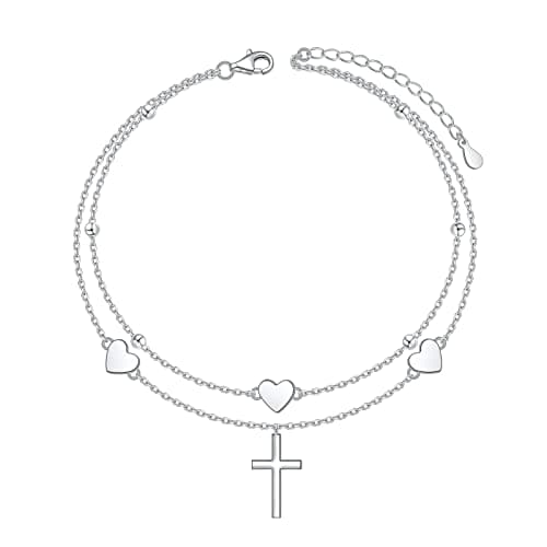 DAOCHONG Women's S925 Sterling Silver Adjustable Foot Heart Lotus Infinity Moon Stars Flower Pearl Anklet Beach Jewelry