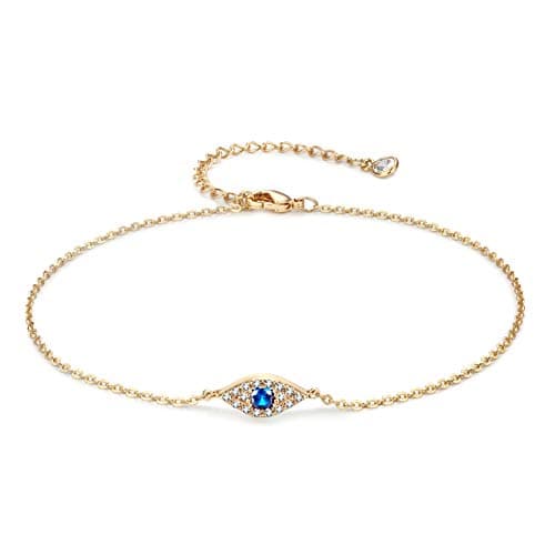 LOYATA 14K Gold Plated Dainty Ankle Bracelet with White CZ Cross Tassel Boho Jewelry for Women