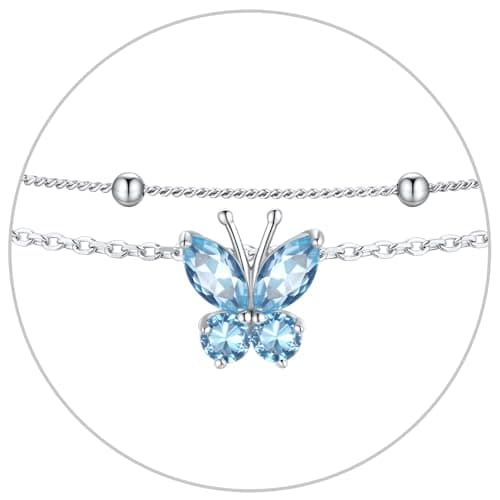 SILVERCUTE 925 Sterling Silver Butterfly Anklet for Women Waterproof Summer Beach Jewelry 22-27cm
