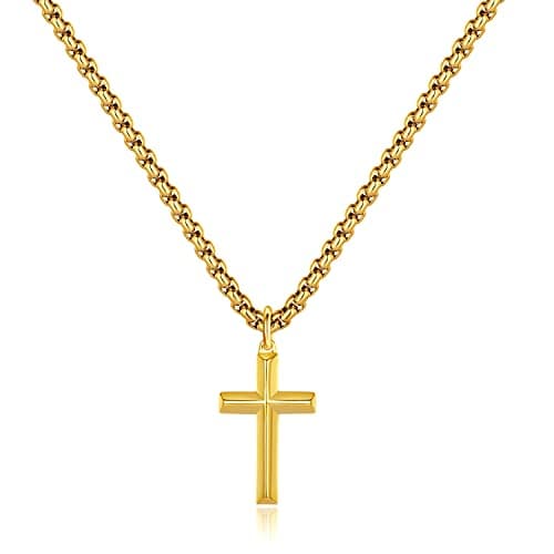 Black Gold Silver Cross Necklace for Boys & Men, Religious Jewelry Gifts
