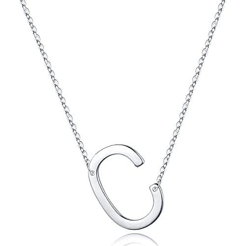 Turandoss Sterling Silver Sideways Initial A-Z Pendant Necklace for Women Girls
