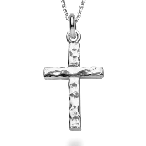 Miabella Italian 925 Sterling Silver Hammered Cross Pendant Necklace 18"