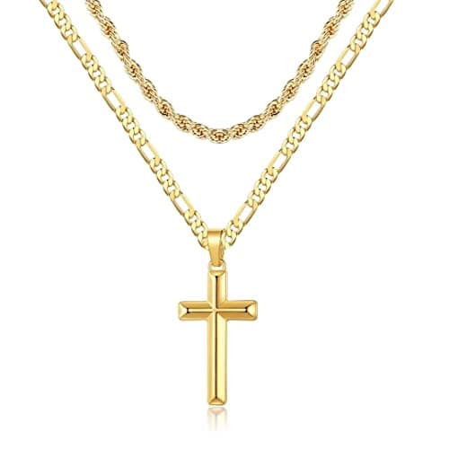 Ursteel Layered Cross Necklace for Men, Women, Girls