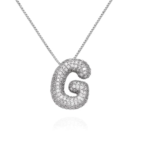 Qyalie Gold Plated Chunky Bubble Initial Letter Necklace for Women