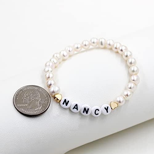 Personalized Name Bracelet with Natural Pearl and Afghan Jade for Women