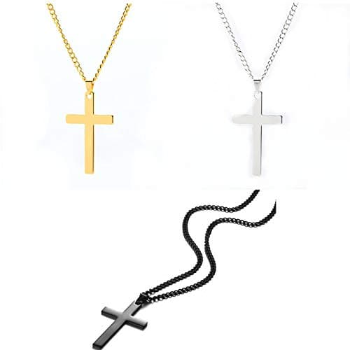 Stainless Steel Religious Cross Pendant Necklace Black Silver Gold Polished Chain Jewelry Gift for Women Men