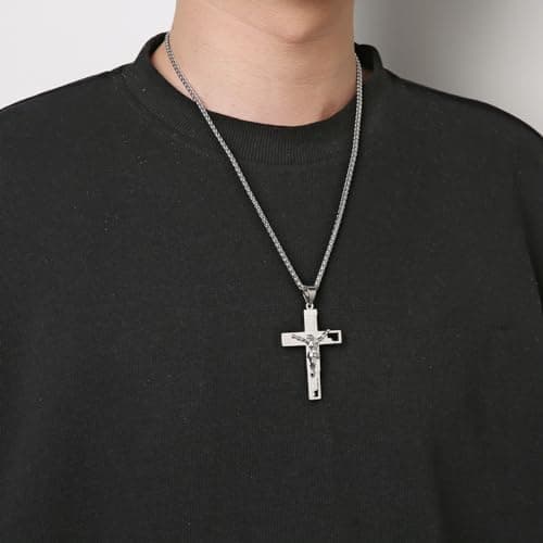 HZMAN Men's Stainless Steel Cross Crucifix Pendant with 22+2" Chain