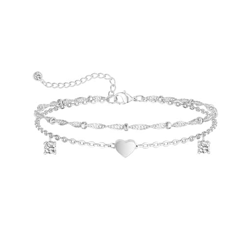 DEARMAY Dainty Silver Anklets for Women Waterproof S925 Sterling Silver Anklets Set