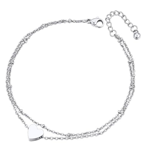 ChainsPro Women's S925 Sterling Silver Adjustable Heart/Moon/Handcuff Anklet, Summer Jewelry Gift Box