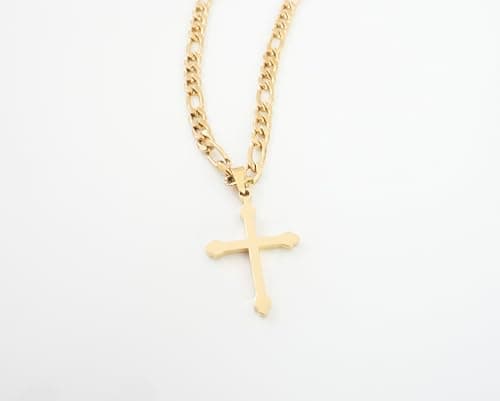 ADORATO JEWELRY 24K Gold Figaro Cross Pendant Necklace for Men & Women Miami Cuban Link