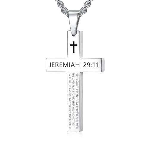 REVEMCN Inspirational Cross Necklace for Men, Black Stainless Steel Pendant Faith Gift