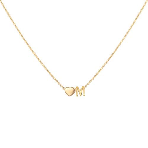 Glimmerst Heart Initial Necklace - Personalized 18K Gold Plated Stainless Steel