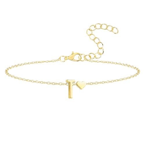 Seaield Women's 14K Gold Plated Personalized Initial Bracelet Trendy Gift