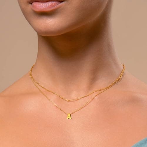 Layered Gold Plated Stainless Steel Initial Pendant Necklace for Women